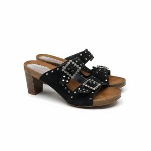 Romus ⌘ Suede Crystal Buckle Footbed Heeled Mules ⌘ Made in Spain ⌘ Black ⌘ 37